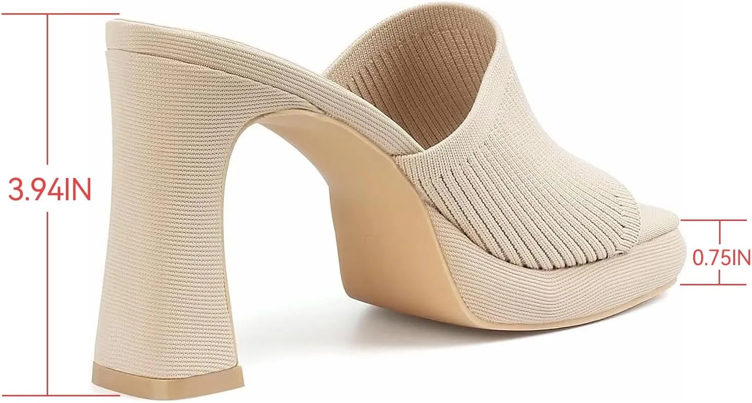MUSSHOE High Platform Sandals for Women Square Toe Chunky Heel Block Heeled Sandals Slip On Open Toe Comfortable Sandals