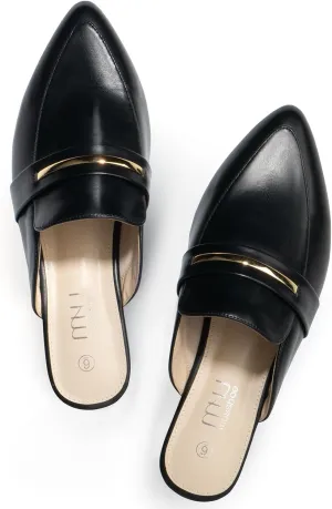 MUSSHOE Mules for Woman Pointed Toe Women's Bukle Mule Flat Slip-on Womens Mules Shoes Casual Fashion Party Work
