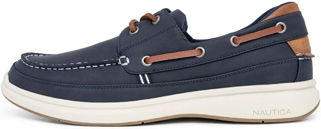 Nautica Men's Lace-Up Moccasin Boat Shoes - Cushioned Insole Casual Deck Loafers for Walking Comfort - Zapato