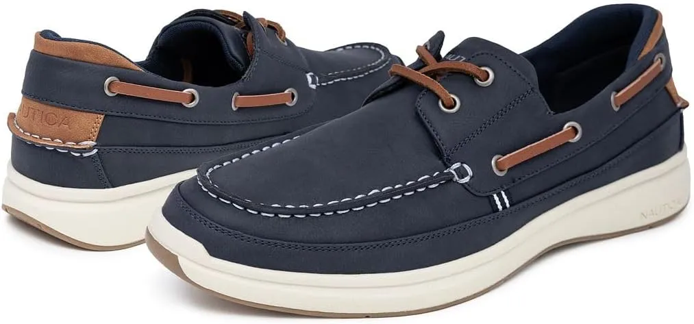 Nautica Men's Lace-Up Moccasin Boat Shoes - Cushioned Insole Casual Deck Loafers for Walking Comfort - Zapato