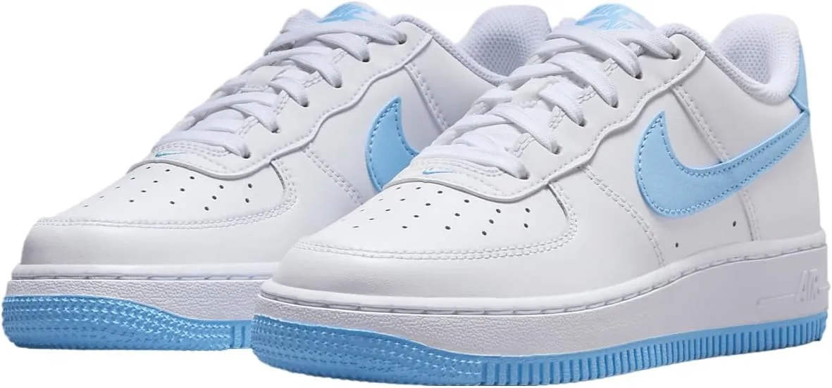 Nike Air Force 1 Big Kids' Shoes (FV5948-107, White/White/Aquarius Blue)