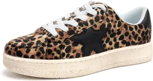 Niluber Star Sneakers for Women Low Top Comfortable Cushioned White Gold Sliver Leopard Platform Sneakers Lace Up Red Glitter Platform Party Shoes