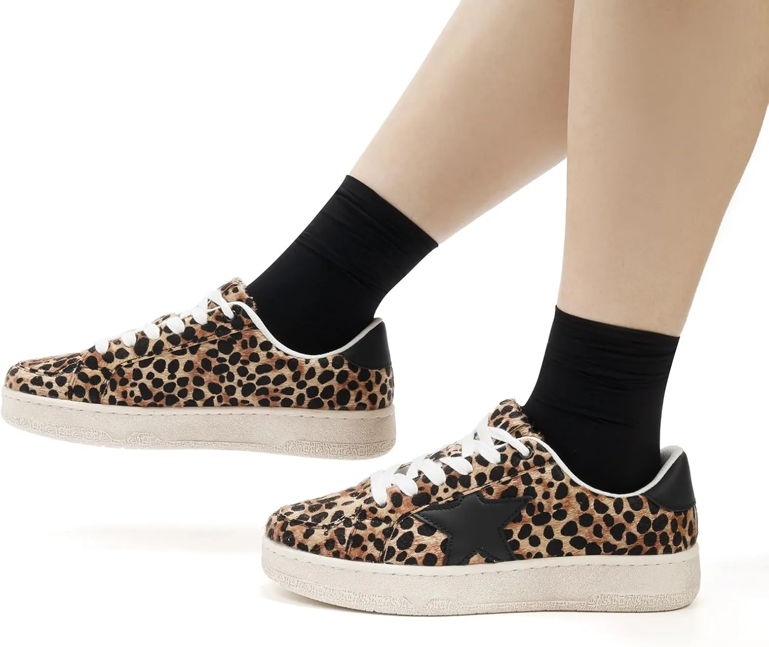 Niluber Star Sneakers for Women Low Top Comfortable Cushioned White Gold Sliver Leopard Platform Sneakers Lace Up Red Glitter Platform Party Shoes