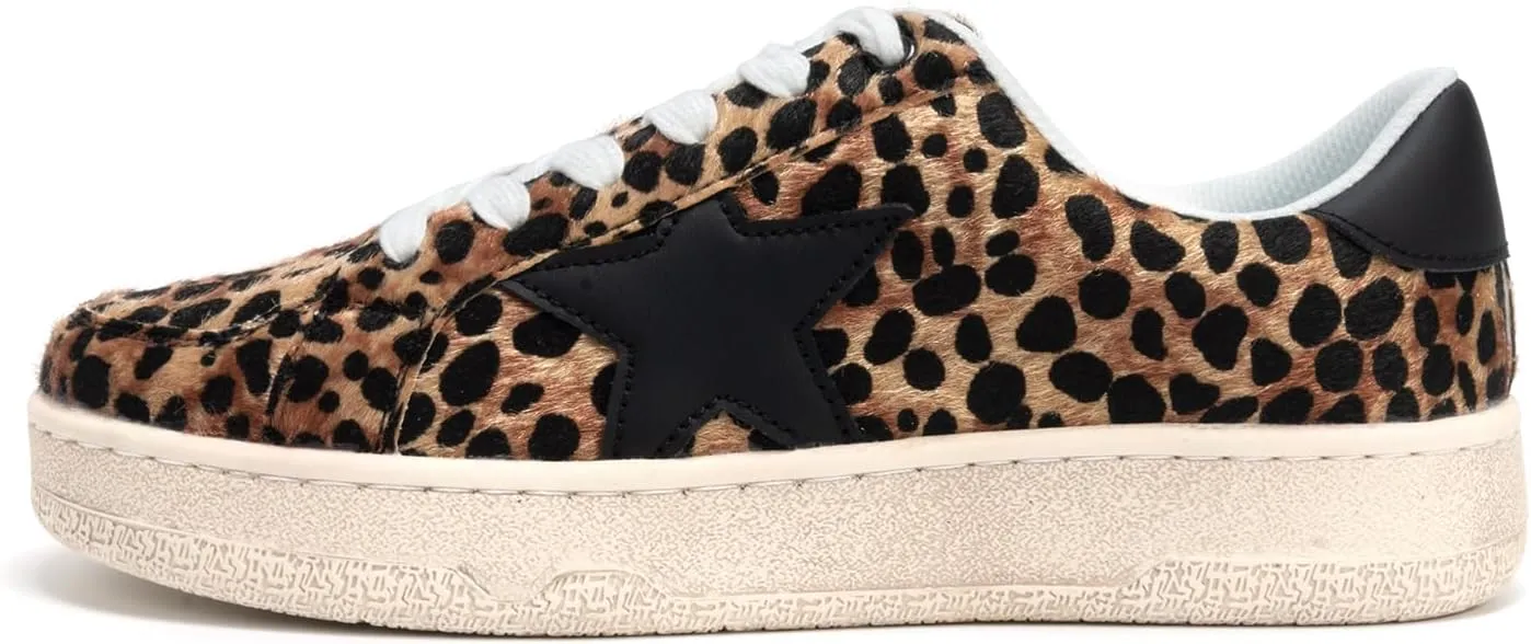 Niluber Star Sneakers for Women Low Top Comfortable Cushioned White Gold Sliver Leopard Platform Sneakers Lace Up Red Glitter Platform Party Shoes