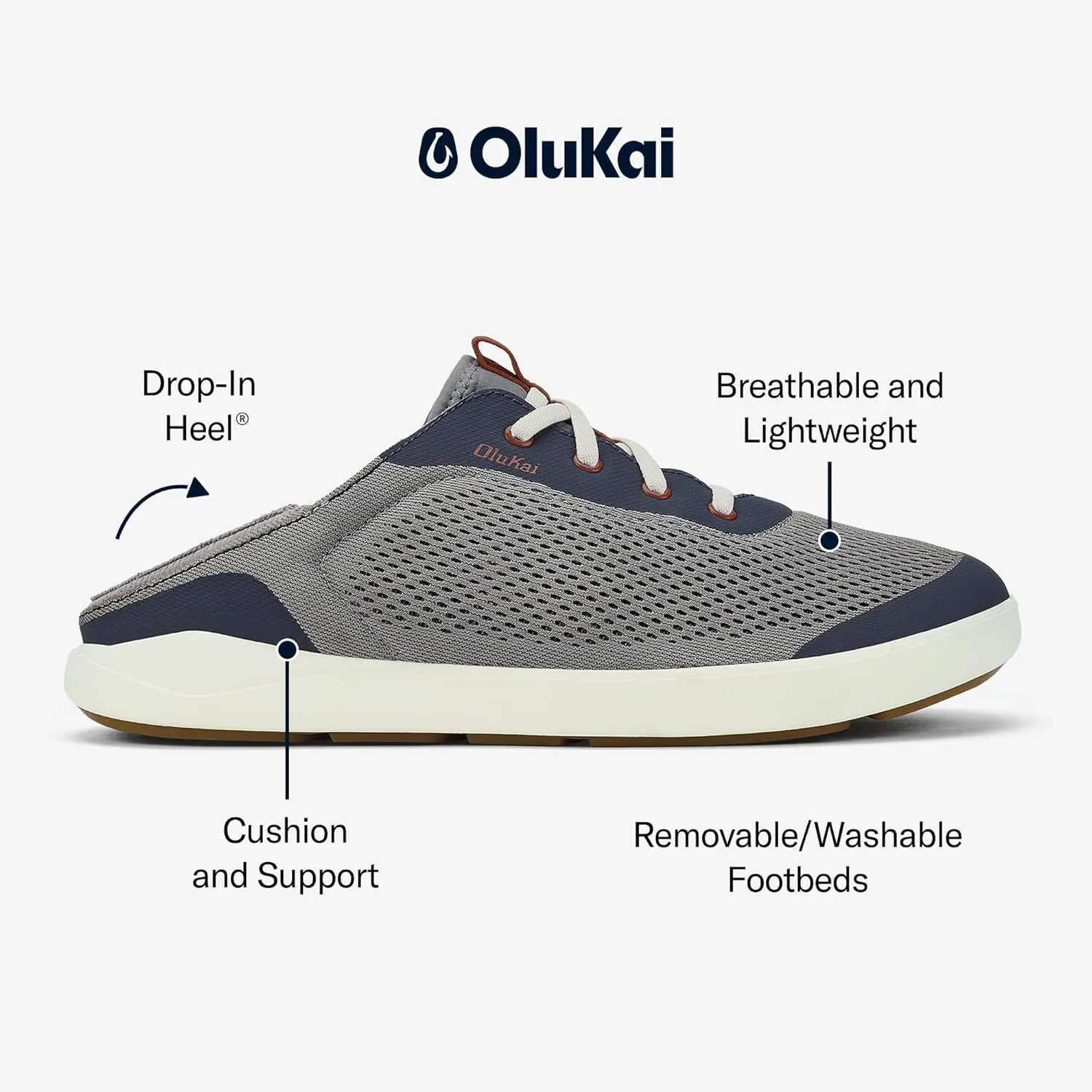 OLUKAI Moku Pae Men's Boat Shoes, Water Resistant & Breathable Mesh, Easy Slip On Design, Quick-Drying & Enhanced Traction