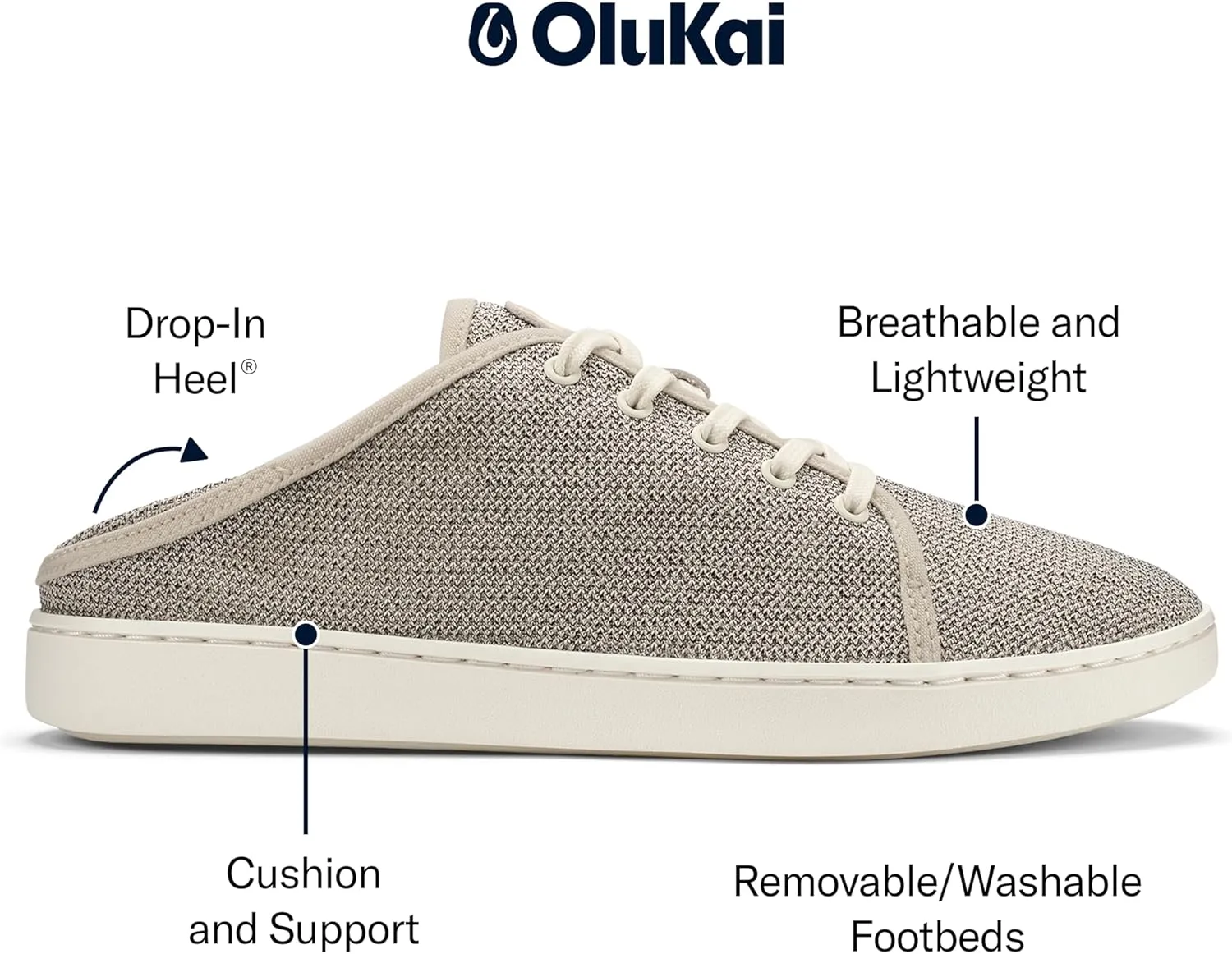 OLUKAI Pehuea Li Women's Lace-Up Sneakers, Casual Everyday Shoes with Drop-in Heel, Lightweight & Breathable Mesh Design, All-Day Comfort & Support