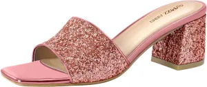 PIZZ ANNU Women's Square Open Toe Heels Sandals Low Block Chunky Heeled Sandal Slip on Mules Comfortable Casual Dress Pumps Shoes