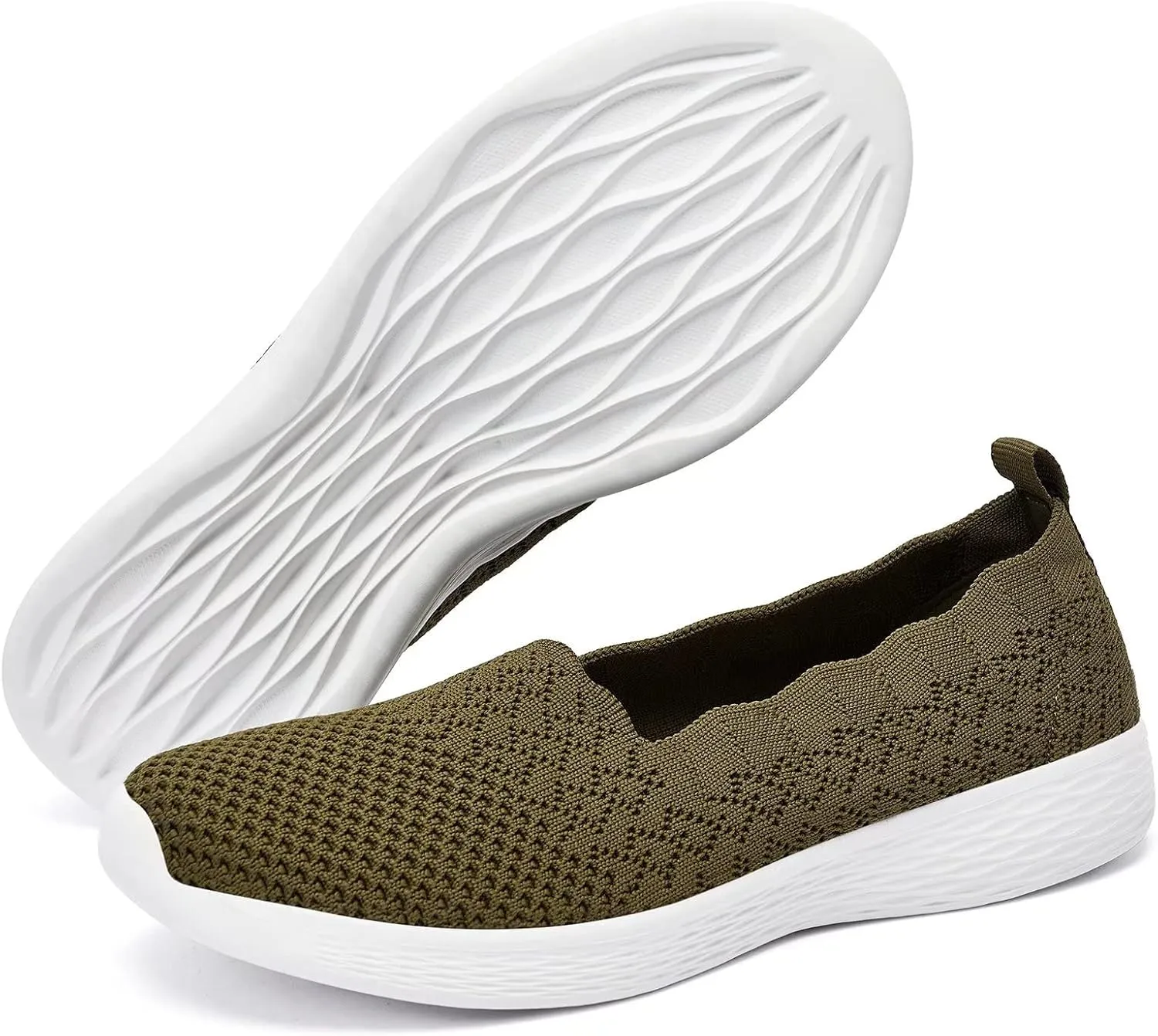 poemlady Women's Slip on Loafer Shoes - Mesh Casual Ballet Flat Nurse Walking Sneakers Knit Round Toe Memory Foam Casual Shoes