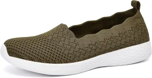poemlady Women's Slip on Loafer Shoes - Mesh Casual Ballet Flat Nurse Walking Sneakers Knit Round Toe Memory Foam Casual Shoes