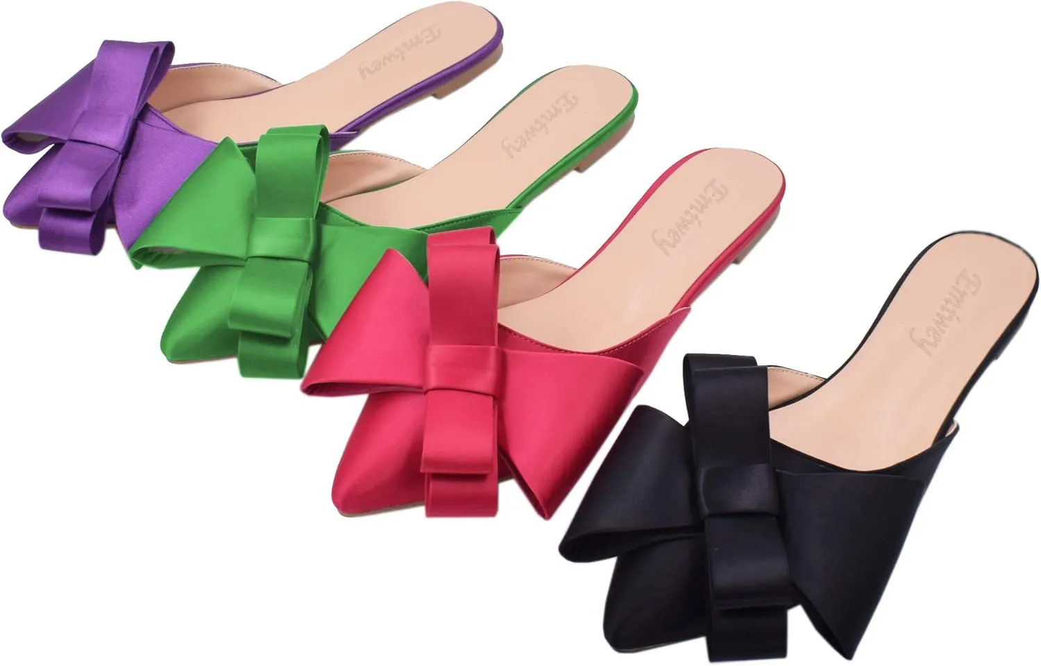 Pointed Toe Bow-Knot Flat Backless Slip On Slide Mules for Women