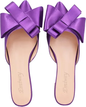 Pointed Toe Bow-Knot Flat Backless Slip On Slide Mules for Women