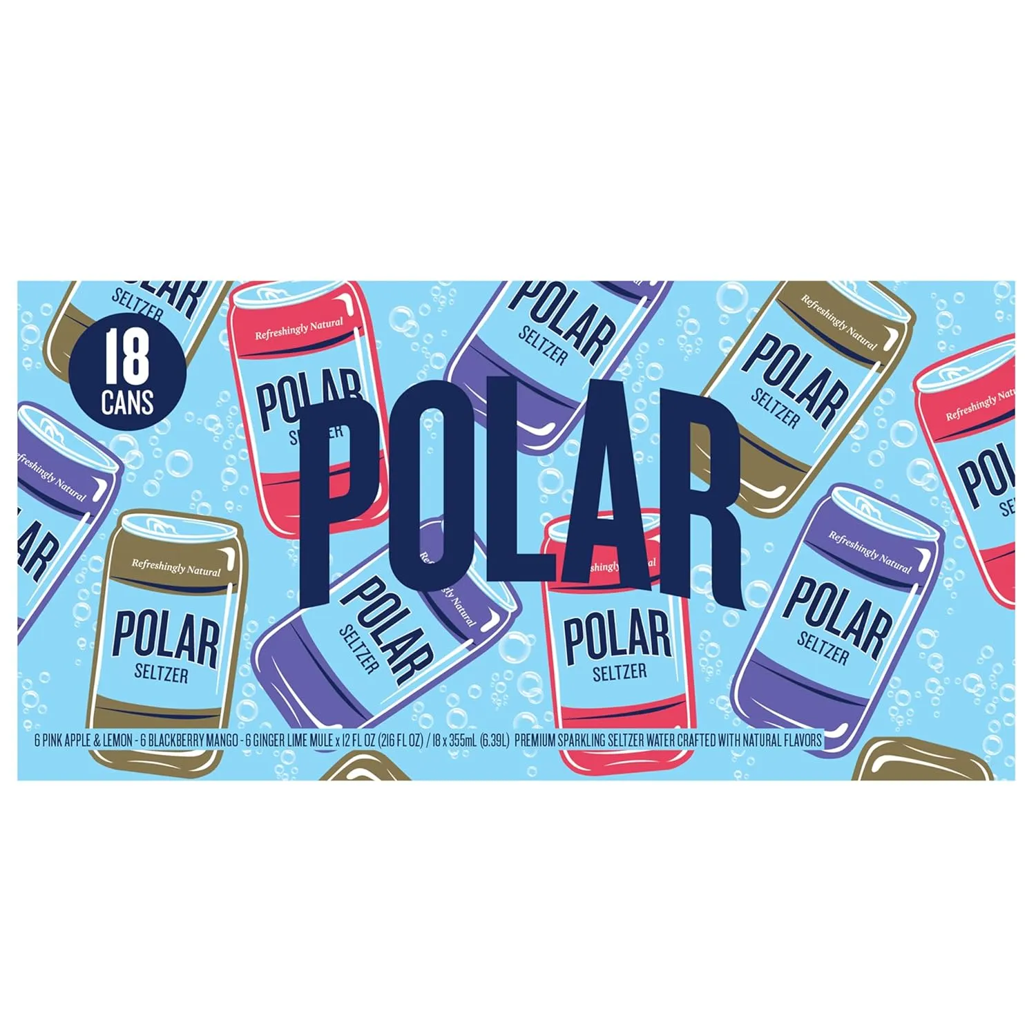 Polar Seltzer Water Newbies Variety Pack, 12 fl oz cans, 18 pack