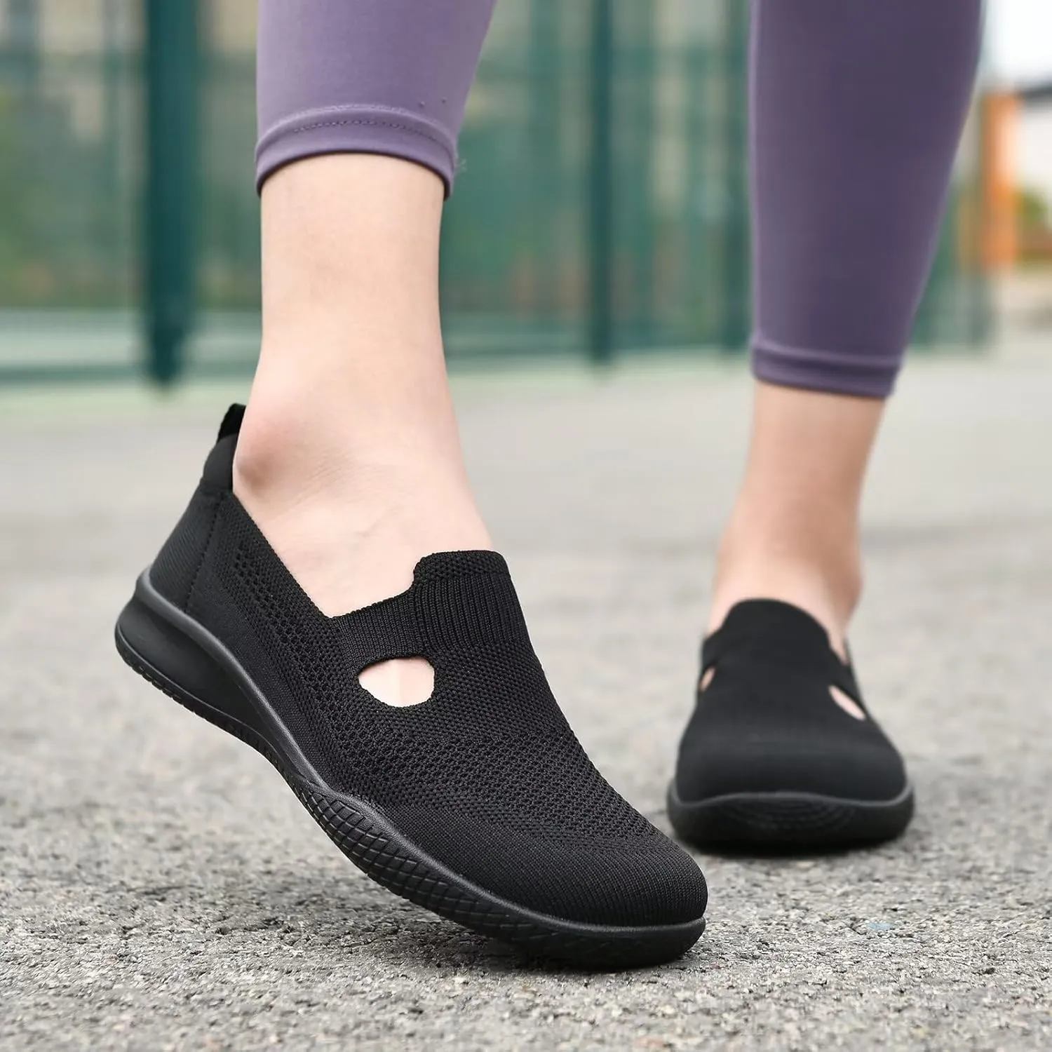 Puxowe Women's Slip on Walking Shoes-Lightweight Knit Loafer Sneaker