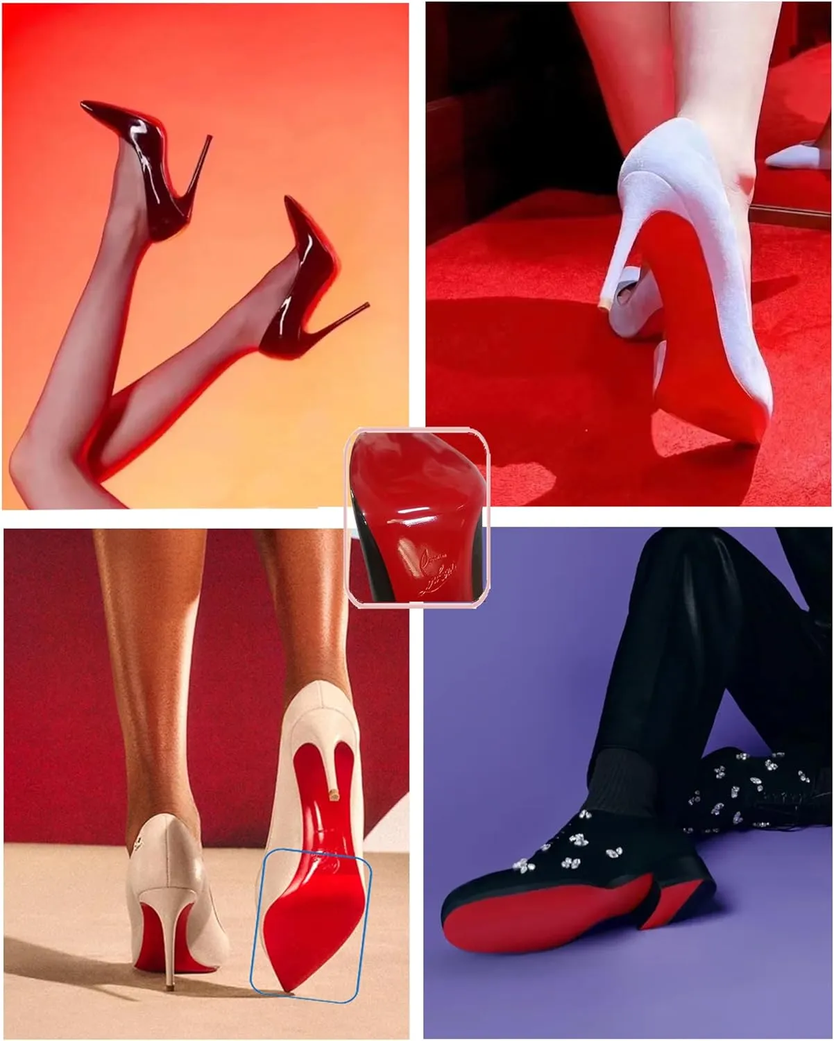 Red Bottom Shoe Protector Compatible with Christian Louboutin Shoes,Self-Adhesive Sole Guard to Protect & Restore Shoe Bottoms,Anti-Slip Replacement for High Heels(10"x4",Mirror Face 4Pcs)