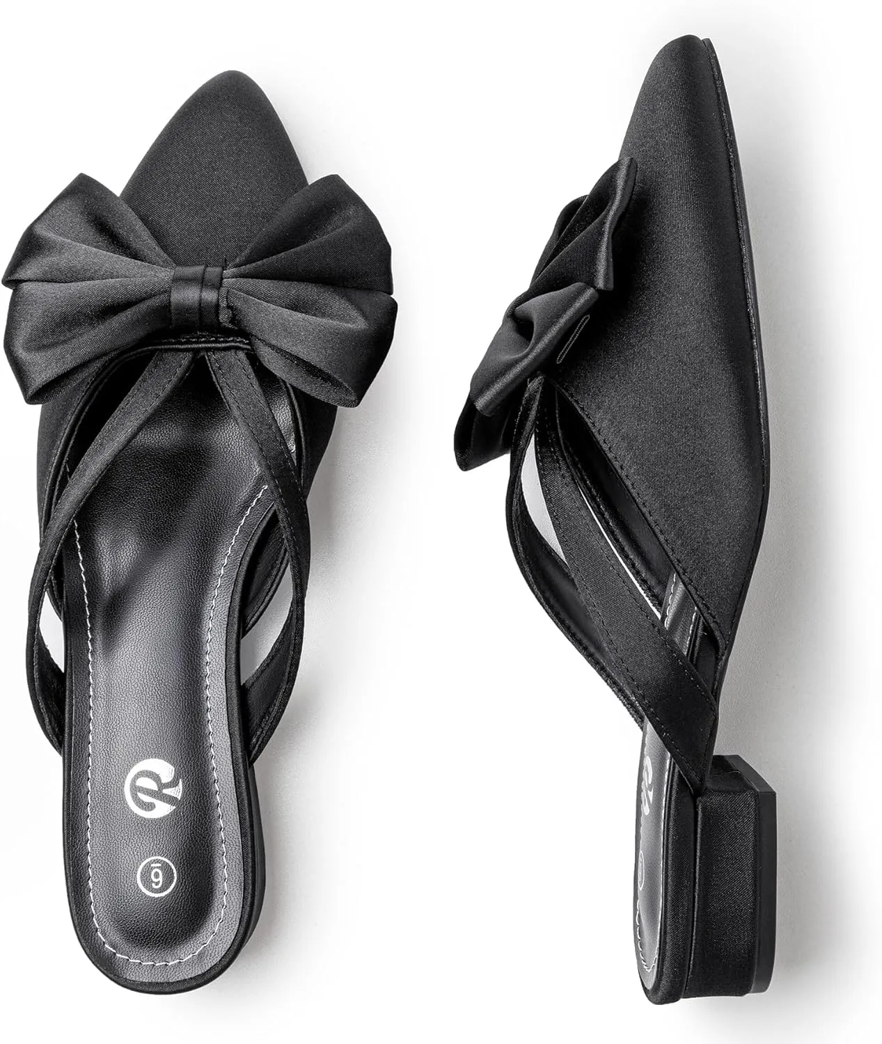 Rekayla Mules for Women Closed Pointed Toe Flats Slip On Women's Mules with Bow Knot Comfortable Backless Loafers Low Heels Casual Work Party Dress Shoes