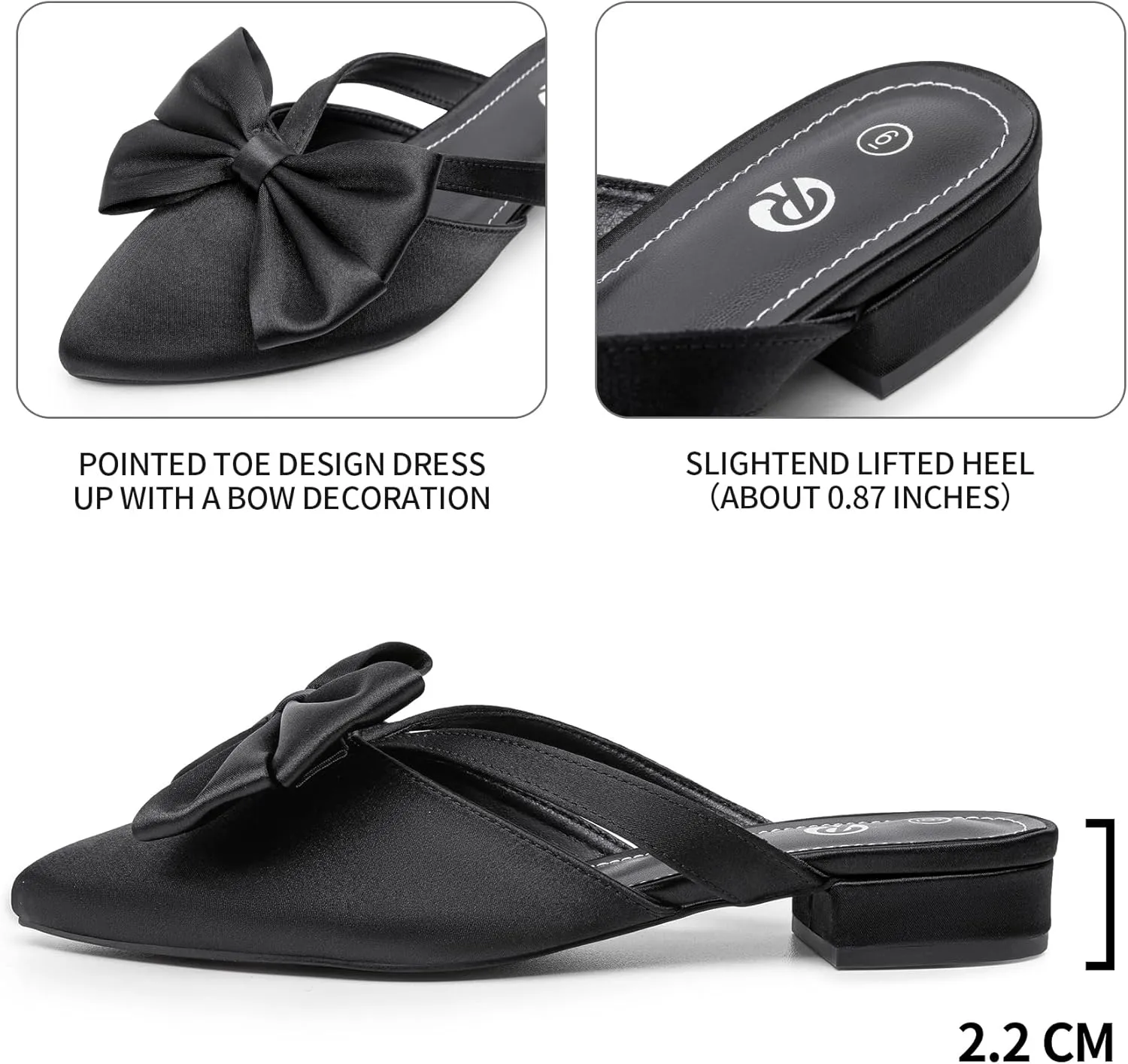 Rekayla Mules for Women Closed Pointed Toe Flats Slip On Women's Mules with Bow Knot Comfortable Backless Loafers Low Heels Casual Work Party Dress Shoes