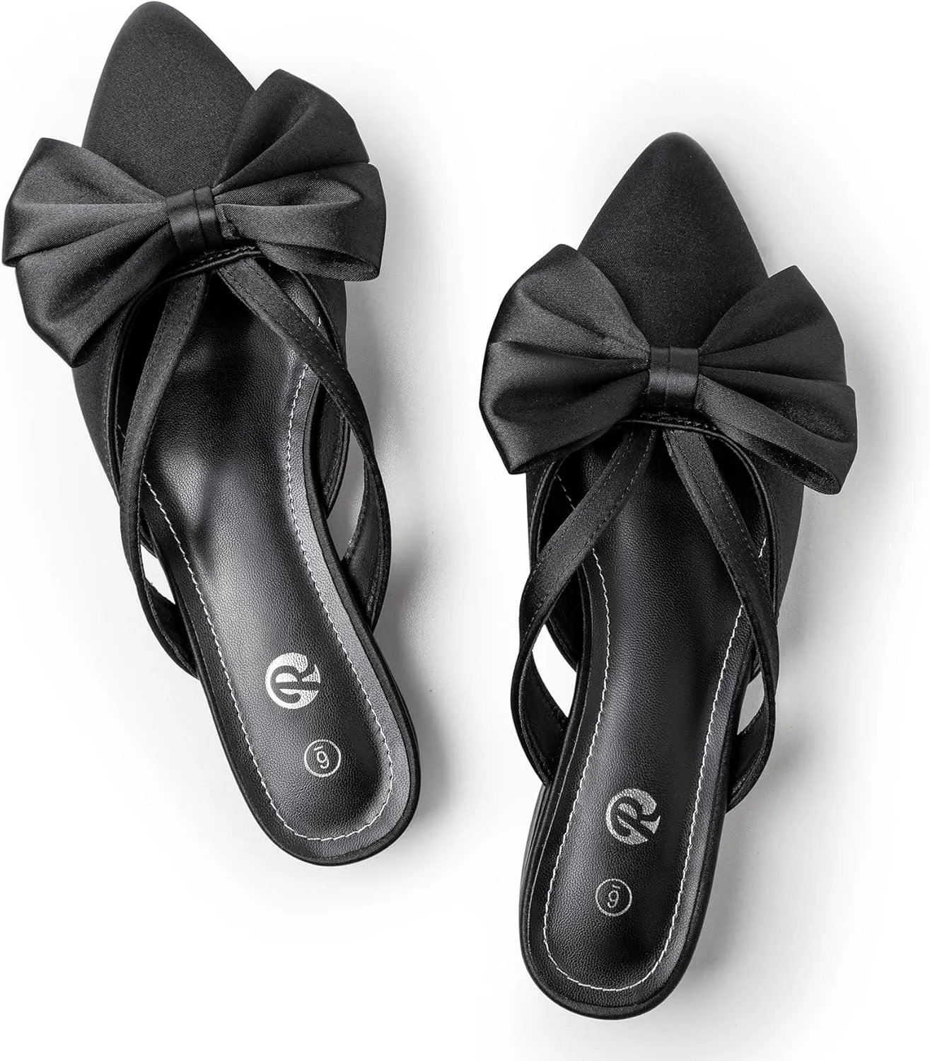 Rekayla Mules for Women Closed Pointed Toe Flats Slip On Women's Mules with Bow Knot Comfortable Backless Loafers Low Heels Casual Work Party Dress Shoes