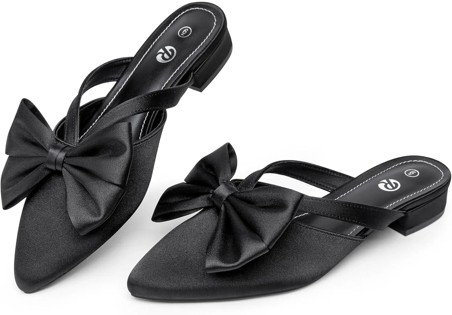 Rekayla Mules for Women Closed Pointed Toe Flats Slip On Women's Mules with Bow Knot Comfortable Backless Loafers Low Heels Casual Work Party Dress Shoes