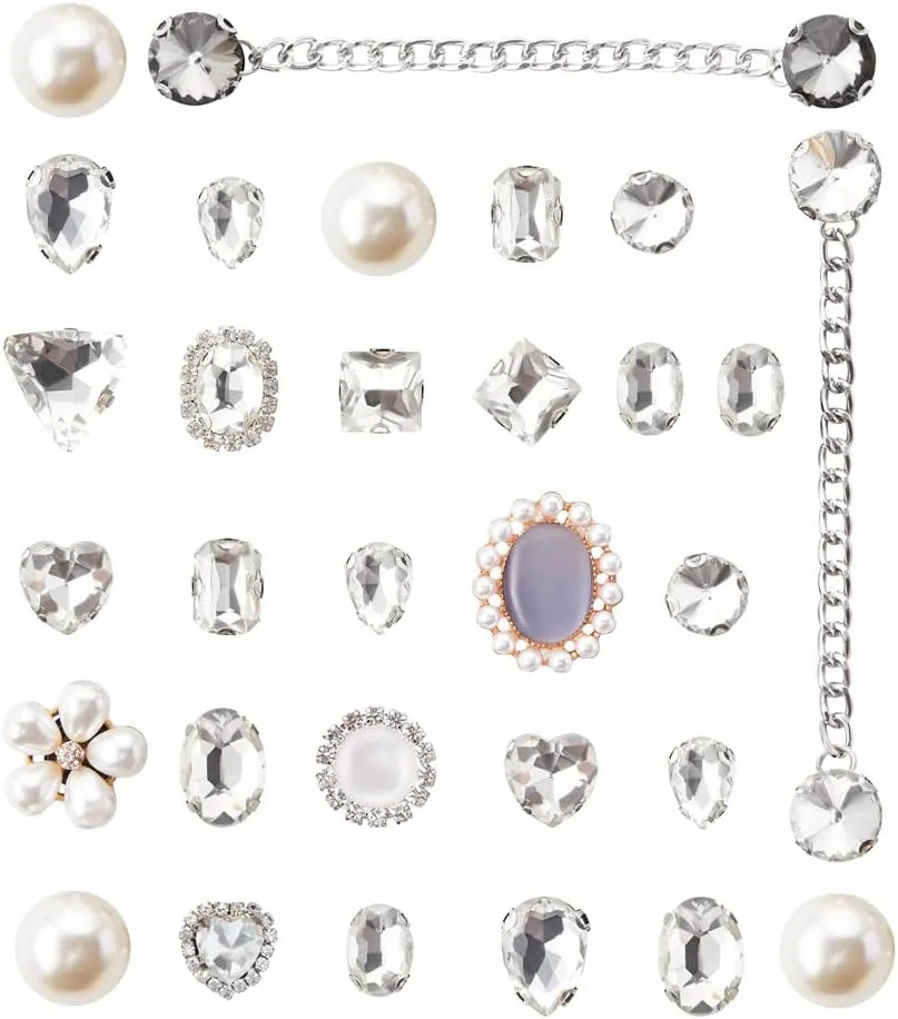 Rhinestone Pearl Shoe Charms with Chains Fits for Clog Sandals for Women Girl Party Favor Birthday Gifts…