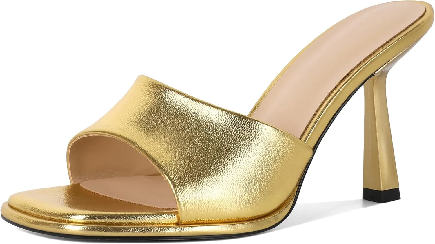 SAMMITOP Women's High Stiletto Heels Sandals Square Open Toe One Band Slip On Mules Slide Comfort Party Dating Daily Vacation Shoes 3.5 Inch