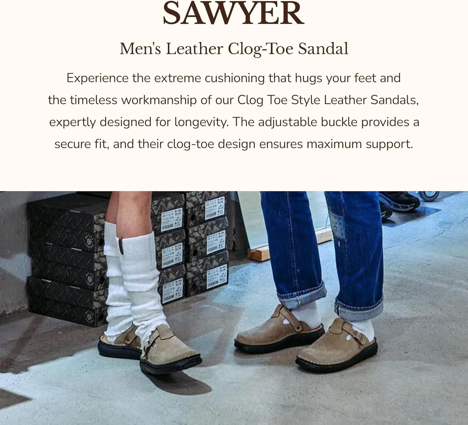 Sawyer - Leather Clog-Toe Sandal - Mens Sandals