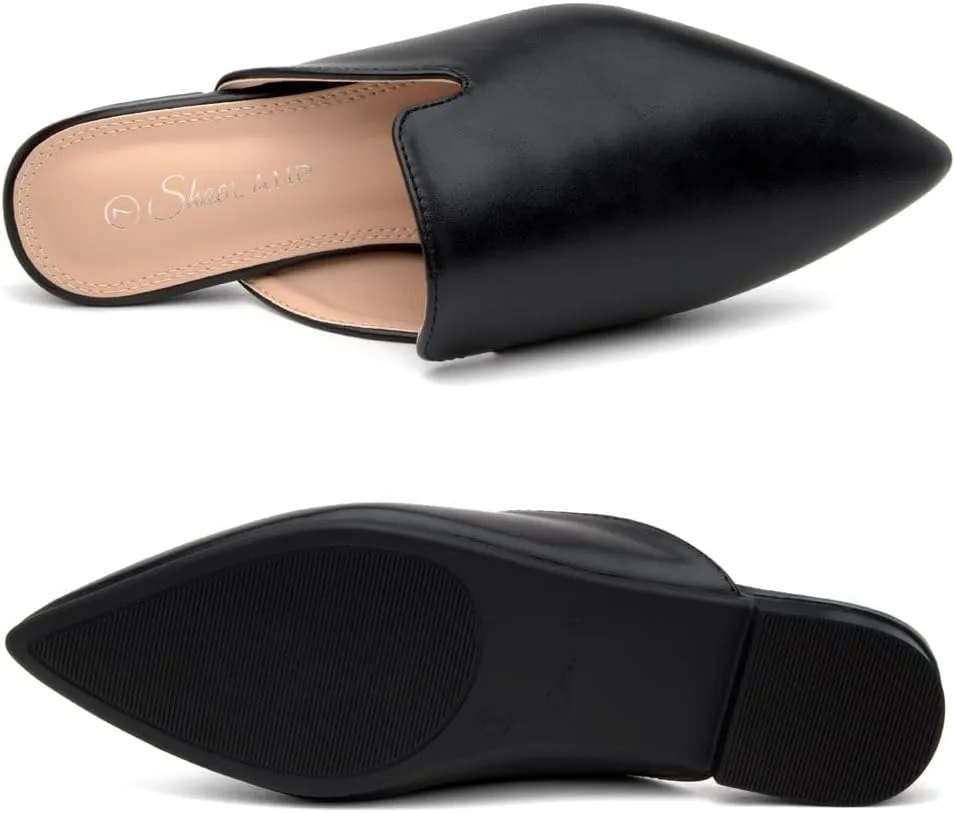 Shoe Land Cally Women's Mules, Pointed Toe Backless Loafer Shoes, Comfortable Flats, Slip-On Slides, Casual Flat Mule for Party, Office, Daily Wear, and Business