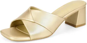 Shoe'N Tale Chunky Heels for Women Square Open Toe Low Block Heeled Sandals Comfortable Slip On Mules Dressy Shoes