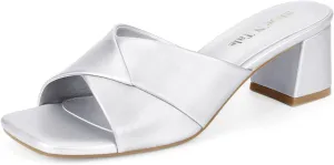 Shoe'N Tale Chunky Heels for Women Square Open Toe Low Block Heeled Sandals Comfortable Slip On Mules Dressy Shoes