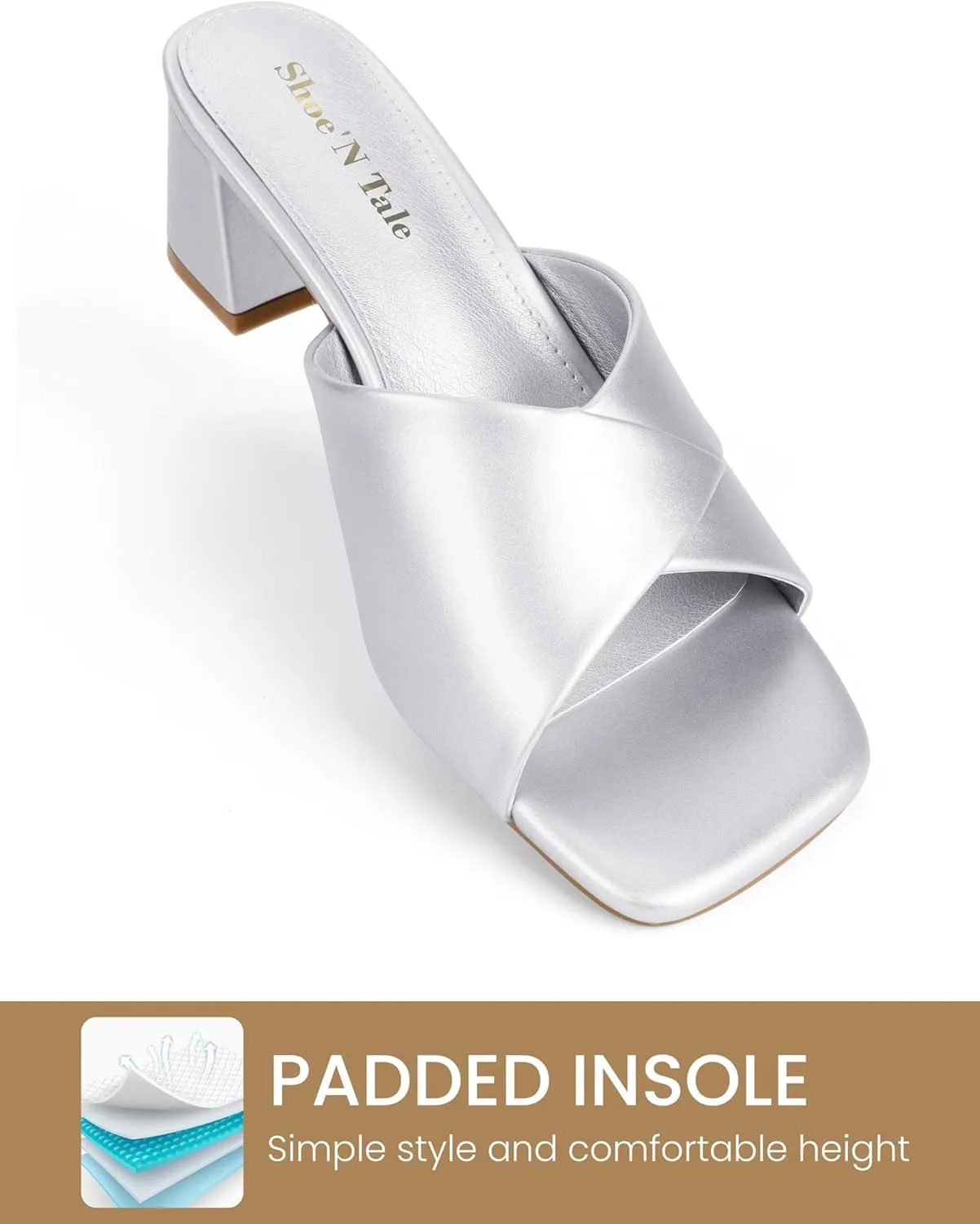 Shoe'N Tale Chunky Heels for Women Square Open Toe Low Block Heeled Sandals Comfortable Slip On Mules Dressy Shoes