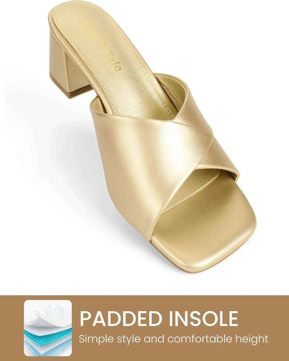 Shoe'N Tale Chunky Heels for Women Square Open Toe Low Block Heeled Sandals Comfortable Slip On Mules Dressy Shoes
