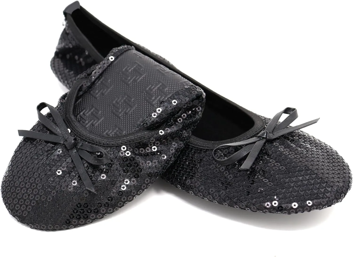 Silky Toes Women's Foldable Sequin Shoes Dressy Ballet Flats Roll Up Slipper Shoe with Matching Carrying Pouch