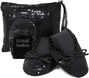 Silky Toes Women's Foldable Sequin Shoes Dressy Ballet Flats Roll Up Slipper Shoe with Matching Carrying Pouch