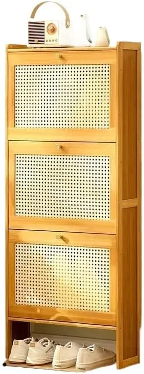 Slim Wood Shoe Rack Cabinet for Entryway Hidden Drawer Shoe Storage nizer for Sneakers Sandals Slippers Ultra Thin Design Brown (87 * 50 * 17)