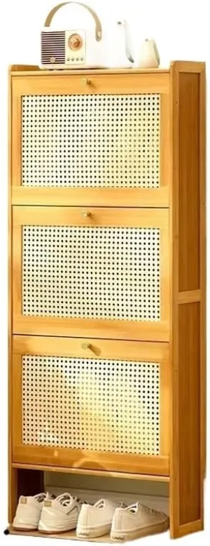 Slim Wood Shoe Rack Cabinet for Entryway Hidden Drawer Shoe Storage nizer for Sneakers Sandals Slippers Ultra Thin Design Brown (87 * 50 * 17)