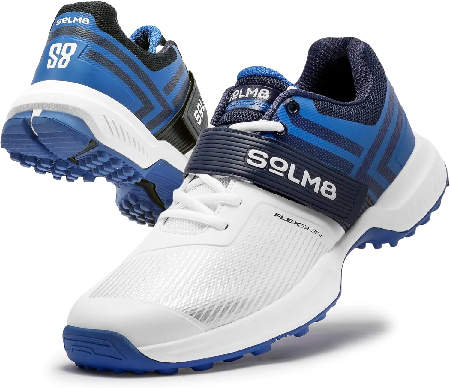 SOLM8 S8 Cricket Shoes - Rubber Spikes Professional Cleats for Outdoor Turf and Field Sports Gel Cushioned Insole