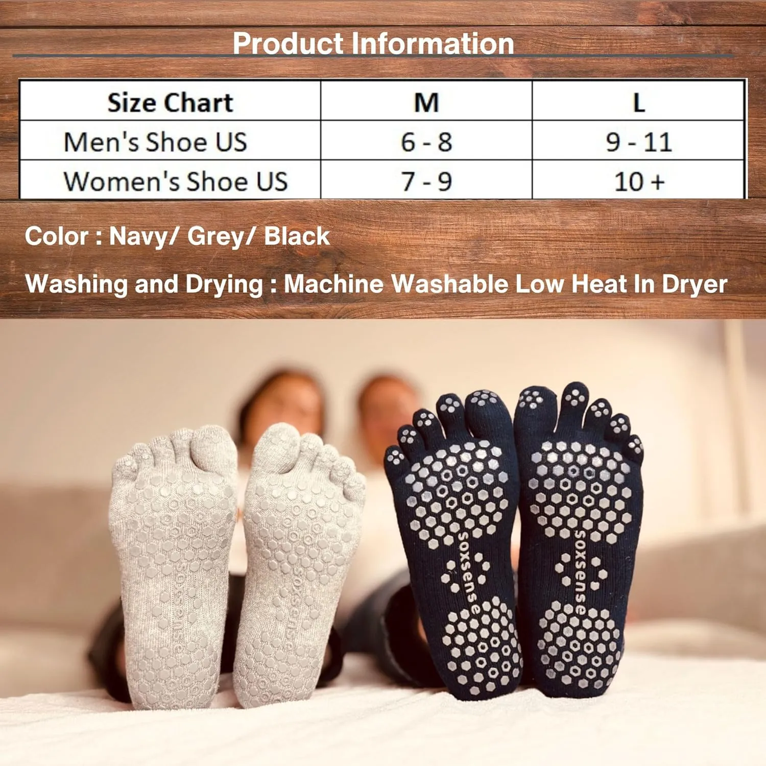 Soxsense Pilates Grip Toe Socks for Women & Men, Cushioned Low-Cut Five Finger Socks Non Slip for Yoga, Barre, Gym