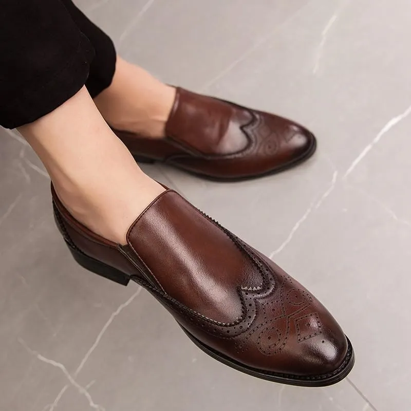 Spring Summer New Men's Casual Brogue Loafers Slip On Breathable Leather Flats Boat Shoes Driving Shoes Moccasins