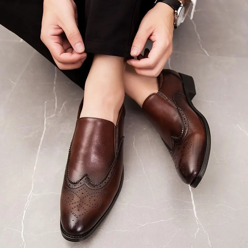 Spring Summer New Men's Casual Brogue Loafers Slip On Breathable Leather Flats Boat Shoes Driving Shoes Moccasins