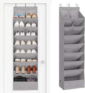STORAGE MANIAC Over the Door Shoe Organizer Heavy-Duty Large Deep Pocket Hanging Shoe Organizer Shoe Rack Door Closet Shoe Organizer for Wall, Dorm & Narrow Door Storage Shoe Holder Grey, 1 Pack