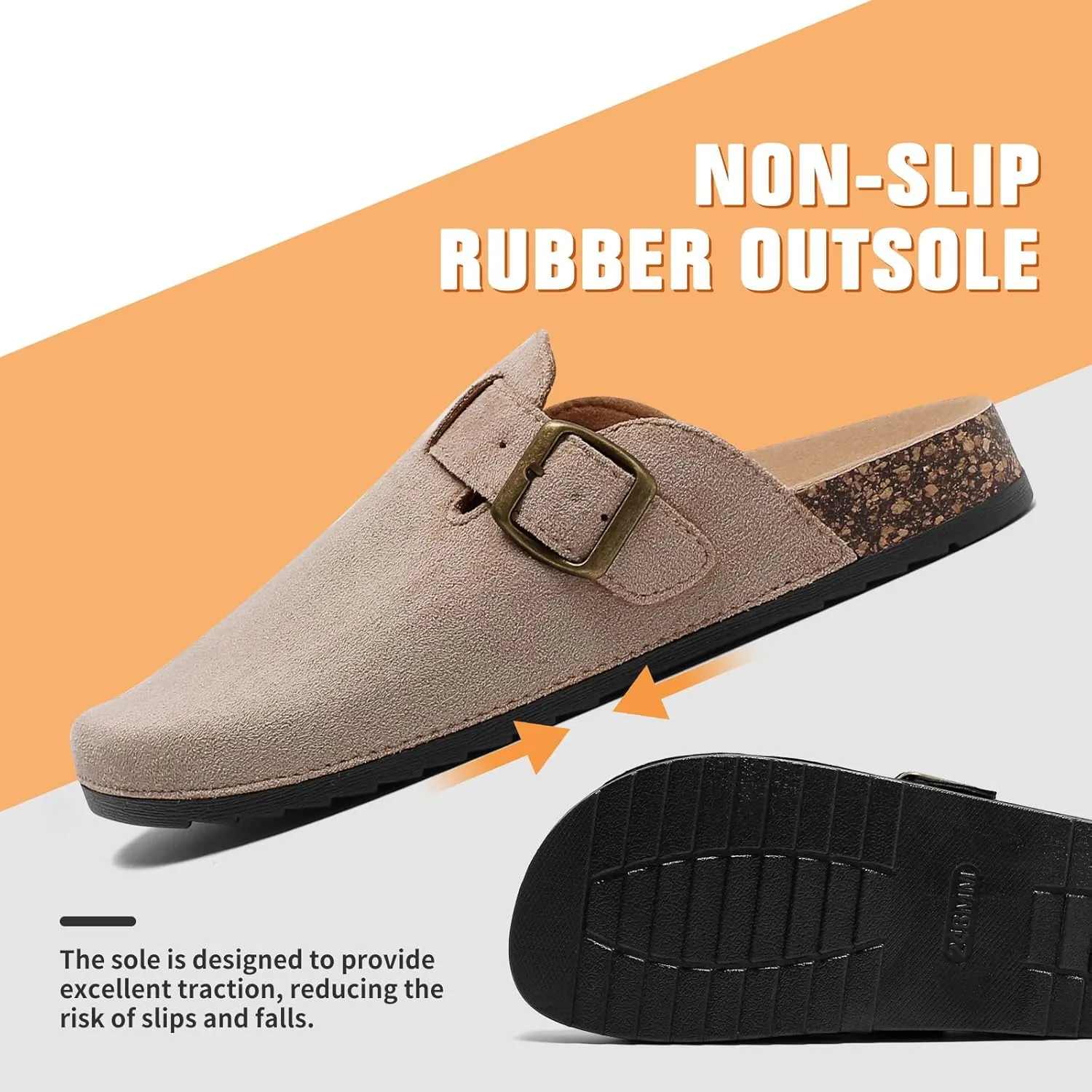 Suede Clogs Men & Women Unisex Leather Mules Soft Cork Footbed Adjustable Buckle Slip Sandals Potato Shoes with Arch Support