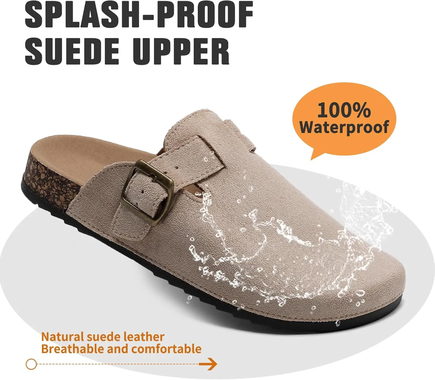 Suede Clogs Men & Women Unisex Leather Mules Soft Cork Footbed Adjustable Buckle Slip Sandals Potato Shoes with Arch Support