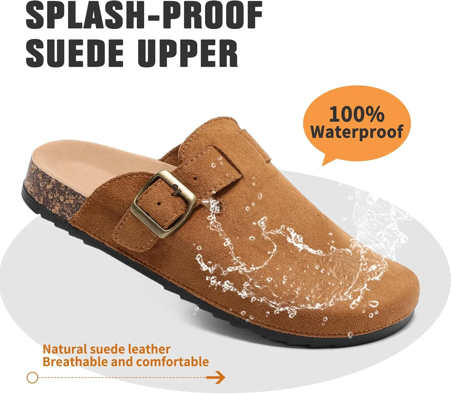 Suede Clogs Men & Women Unisex Leather Mules Soft Cork Footbed Adjustable Buckle Slip Sandals Potato Shoes with Arch Support