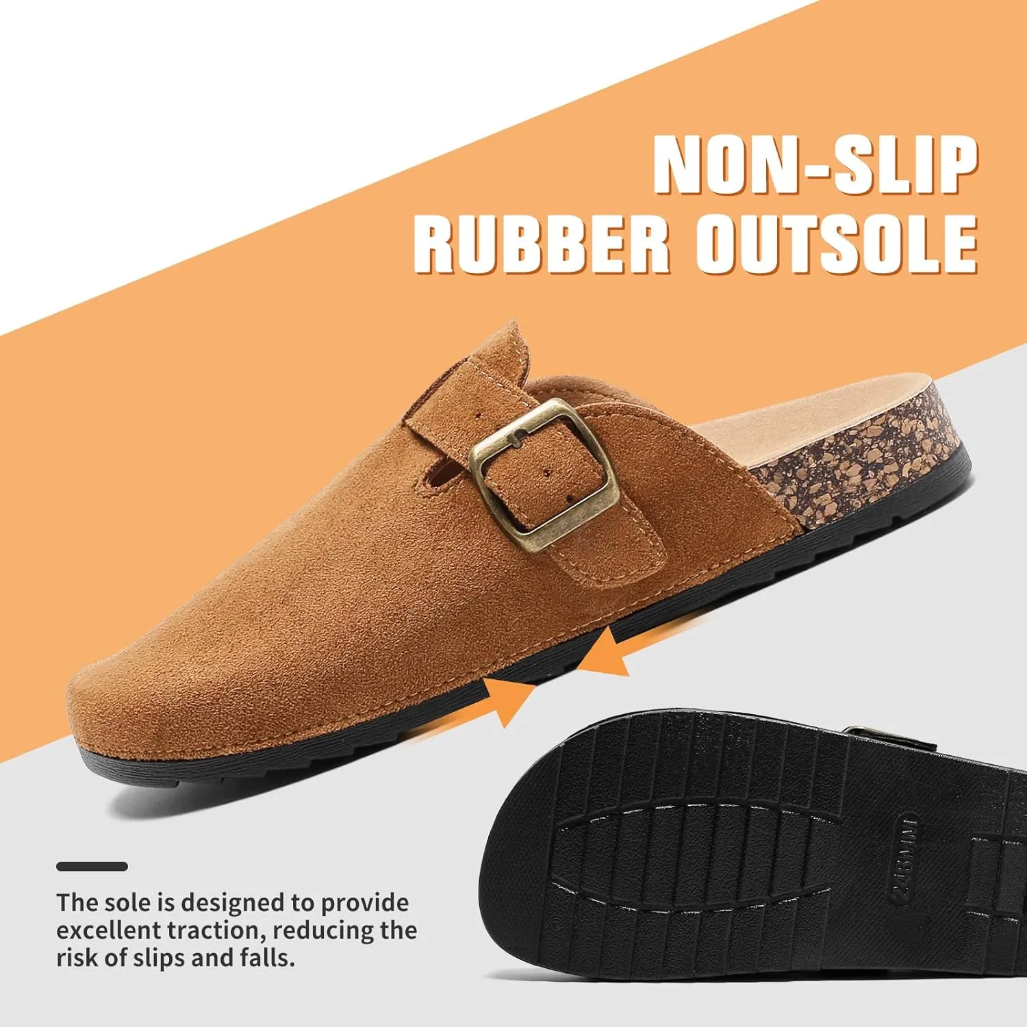 Suede Clogs Men & Women Unisex Leather Mules Soft Cork Footbed Adjustable Buckle Slip Sandals Potato Shoes with Arch Support