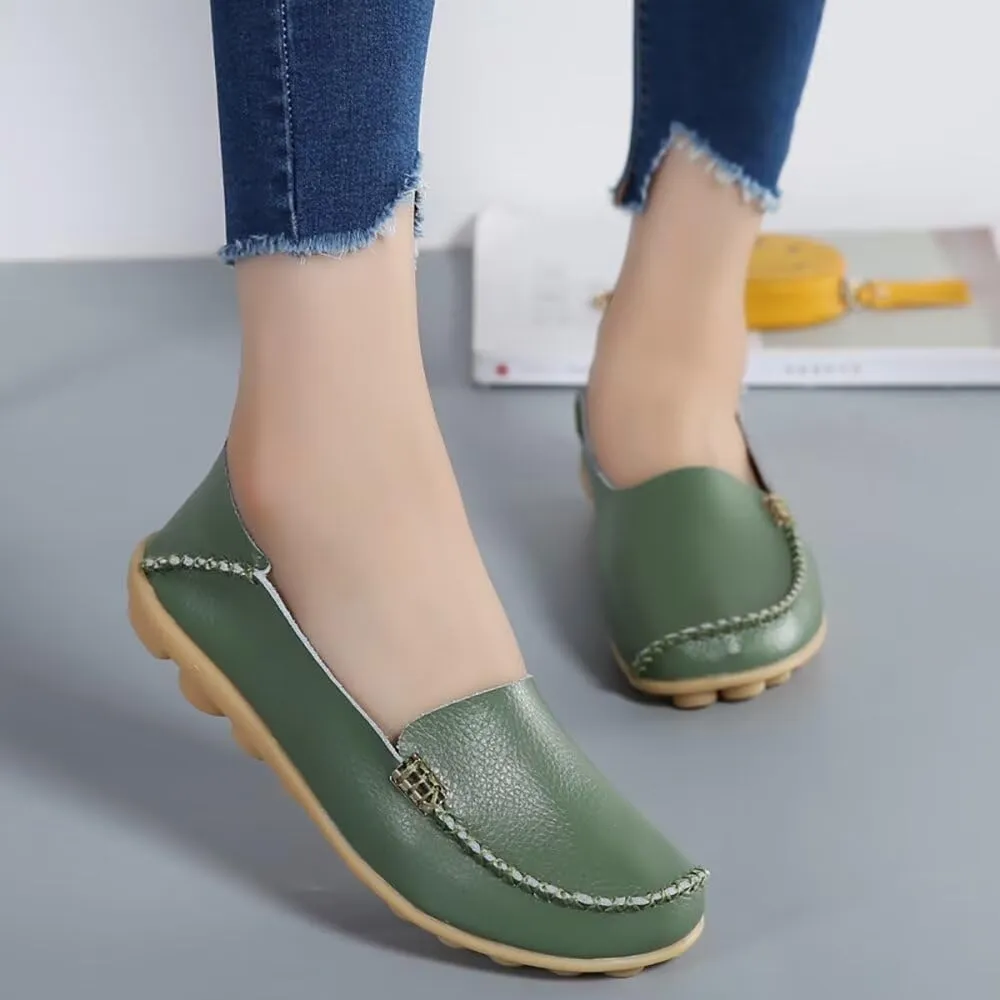 Sunporx Women's Driving Loafers Leather Comfortable Moccasins Breathable Slip On Nurse Loafer Round Toe Wild Walking Fashion Soft Shoes