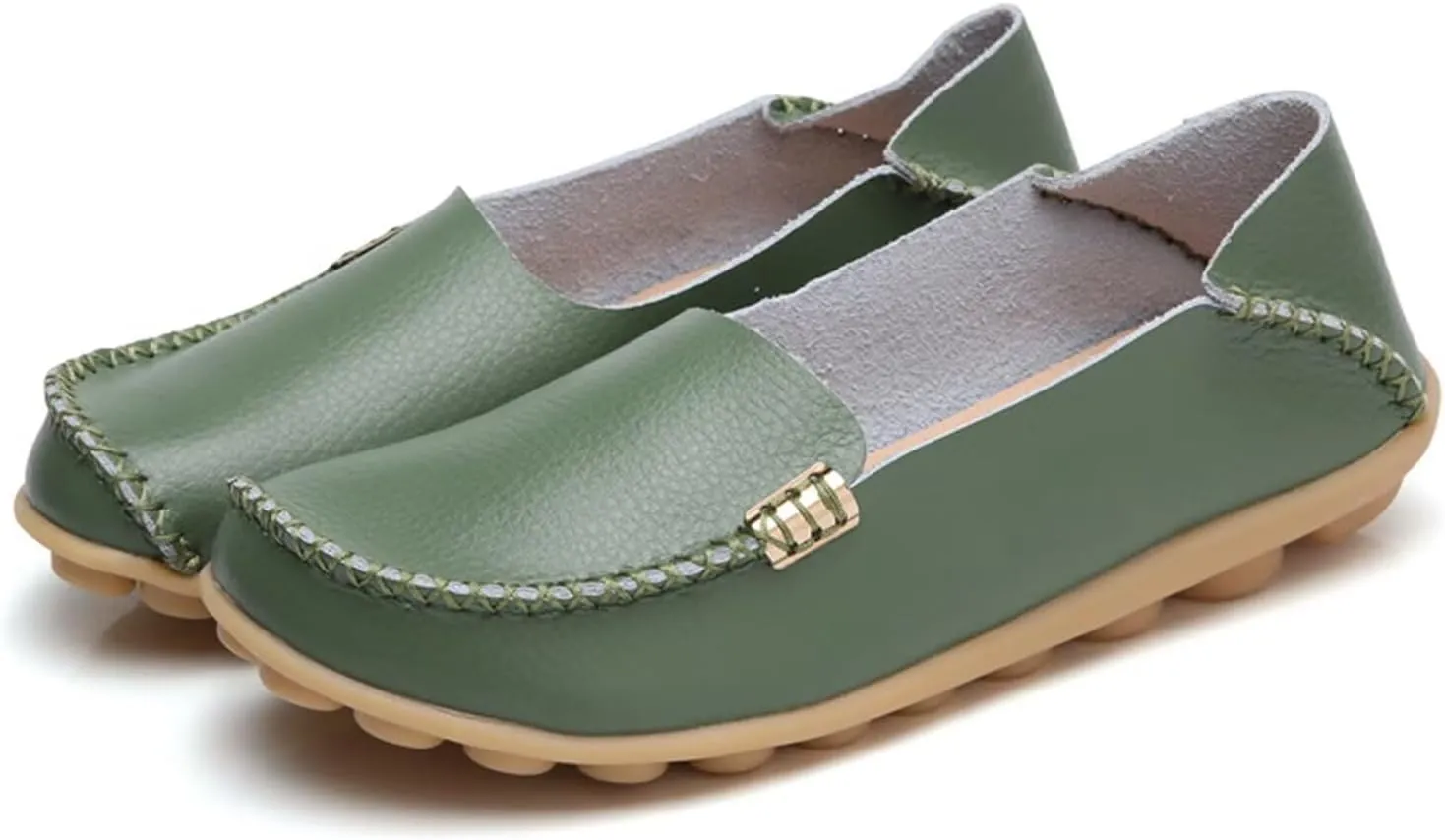 Sunporx Women's Driving Loafers Leather Comfortable Moccasins Breathable Slip On Nurse Loafer Round Toe Wild Walking Fashion Soft Shoes