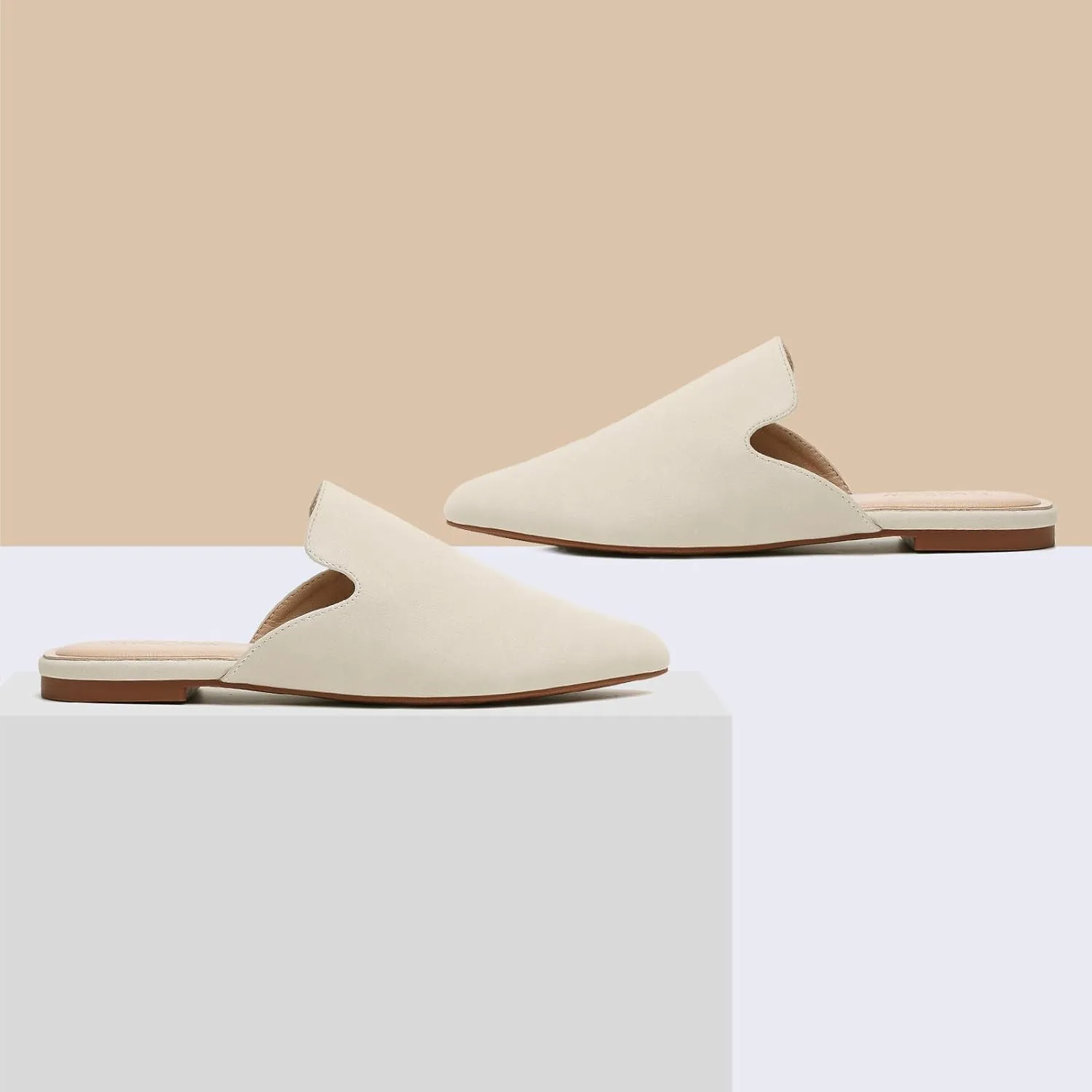 Tilocow Mules for Woman Comfortable Pointed Toe Backless Loafers Flat Mule Business Casual Shoes Slides Slip on