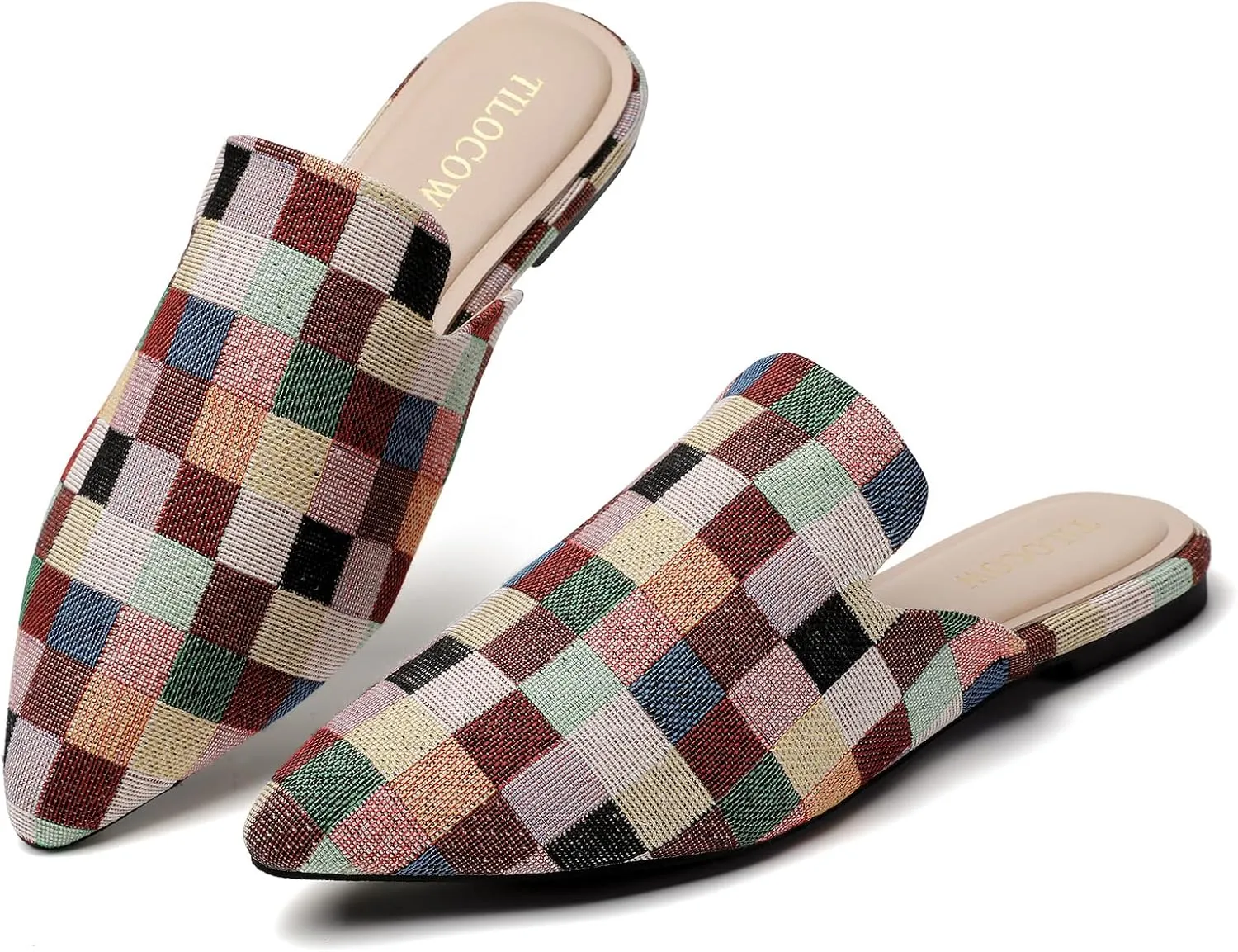 Tilocow Mules for Woman Comfortable Pointed Toe Backless Loafers Flat Mule Business Casual Shoes Slides Slip on