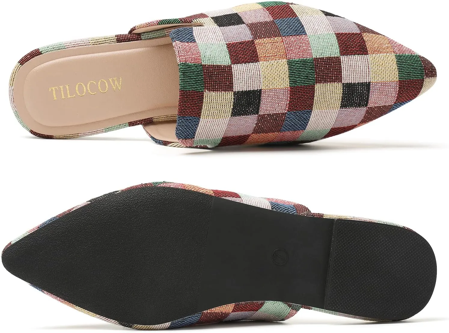 Tilocow Mules for Woman Comfortable Pointed Toe Backless Loafers Flat Mule Business Casual Shoes Slides Slip on