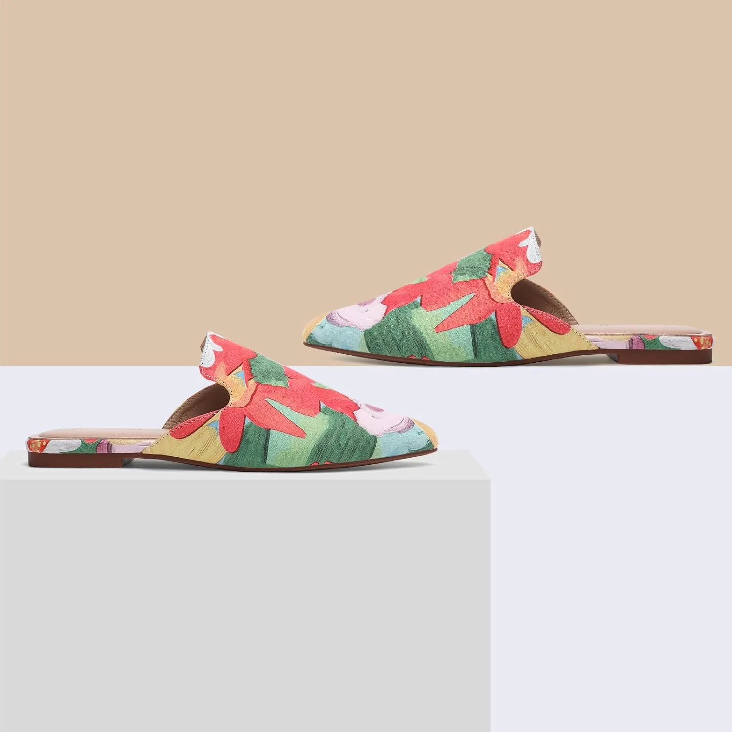 Tilocow Mules for Woman Comfortable Pointed Toe Backless Loafers Flat Mule Business Casual Shoes Slides Slip on