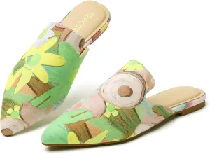 Tilocow Mules for Woman Comfortable Pointed Toe Backless Loafers Flat Mule Business Casual Shoes Slides Slip on
